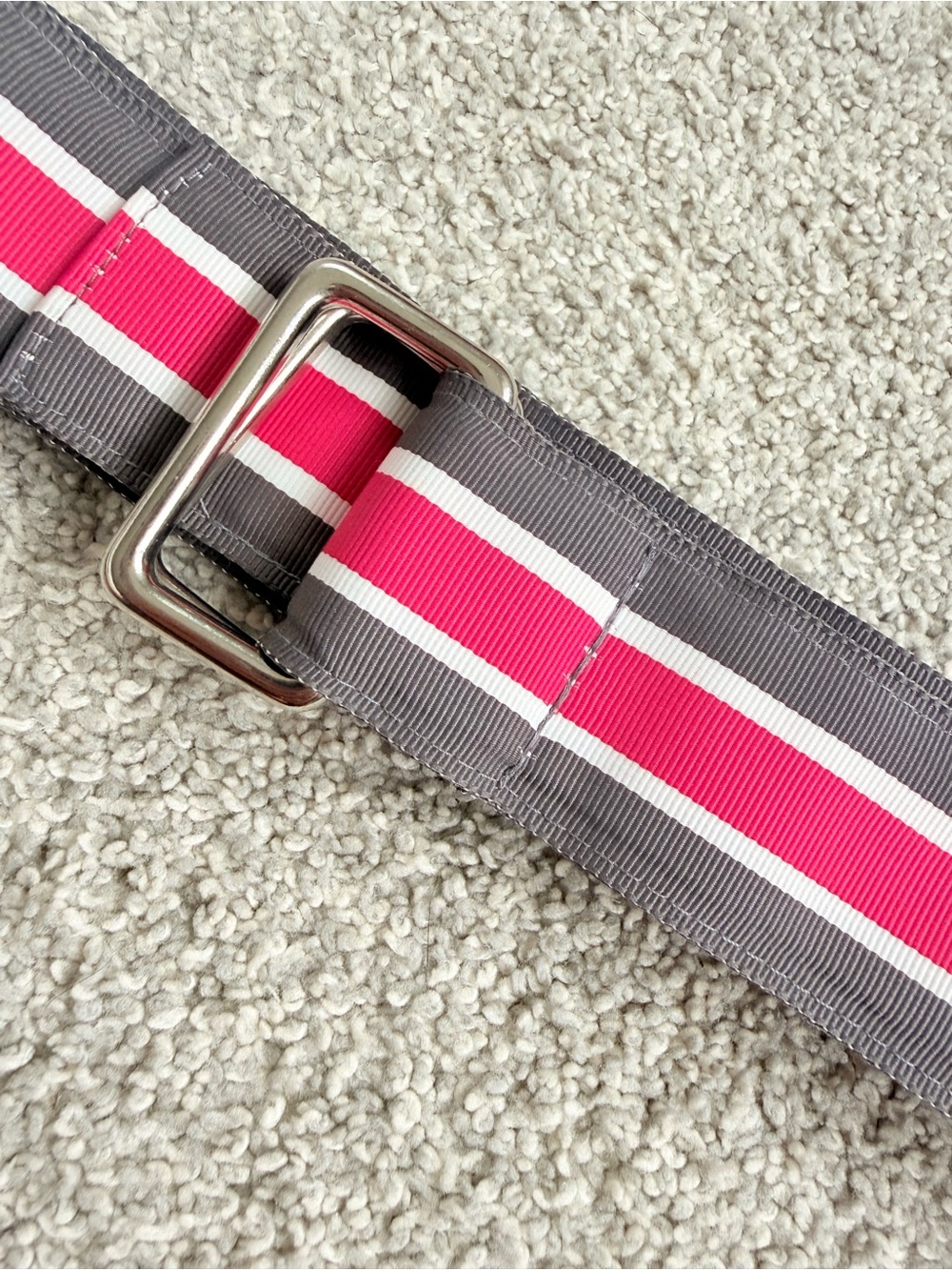 Striped Webbing Strap with Metal Slide - Gray & Hot Pink